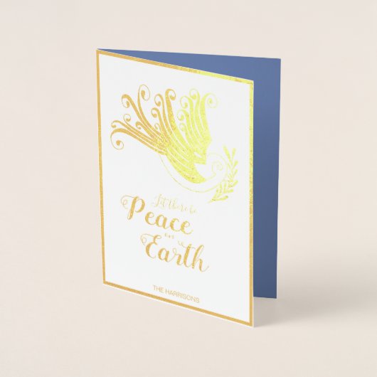 Vrede op Aarde Dove Kerstfoto Goud Folie Kaarten (Voorkant)