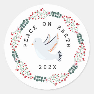 Vrede op Aarde Dove Modern Botanische Wreater Ronde Sticker