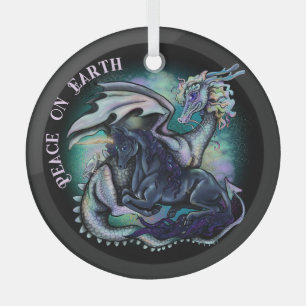 Vrede op Aarde draak en Unicorn Glas Ornament