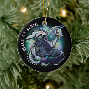 Vrede op Aarde draak en Unicorn Keramisch Ornament