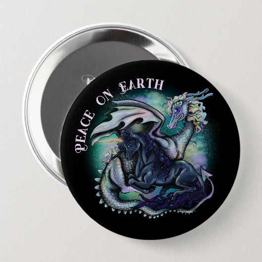 Vrede op Aarde draak en Unicorn Ronde Button 4,0 Cm (Voorkant /achterkant)