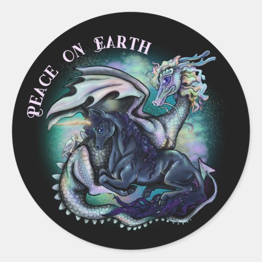 Vrede op Aarde draak en Unicorn Ronde Sticker (Voorkant)