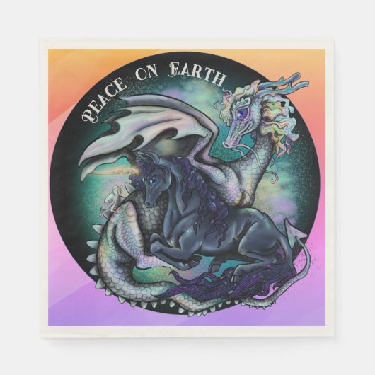 Vrede op Aarde draak en Unicorn Servet (Voorkant)