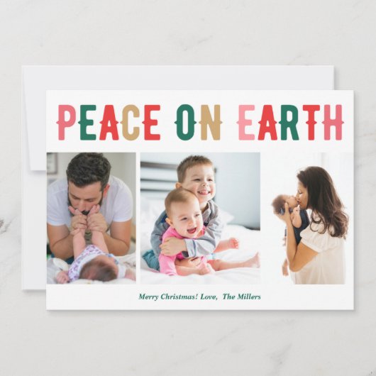 Vrede op Aarde Drie Foto's Familie Moderne Kerstmi Feestdagenkaart (Voorkant)