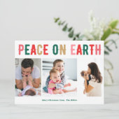 Vrede op Aarde Drie Foto's Familie Moderne Kerstmi Feestdagenkaart (Staand voorkant)