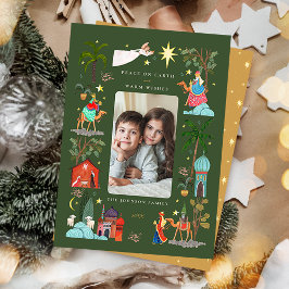 Vrede op aarde Drie Wijzen groene Kerstmis  Feestdagenkaart