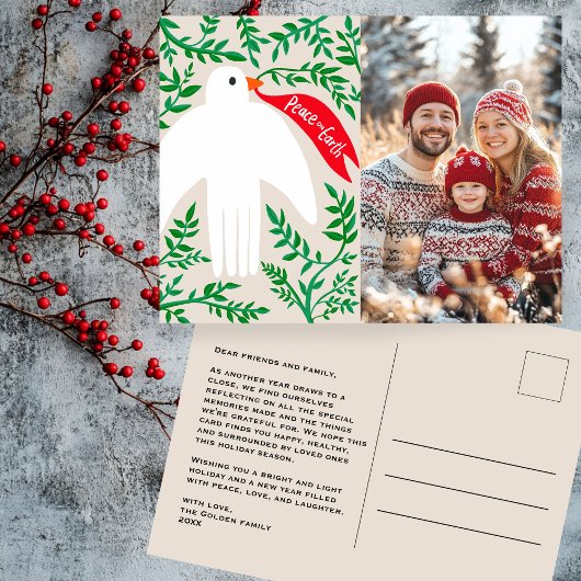 Vrede op Aarde Duif Kerst CUSTOM FOTO Feestdagenkaart