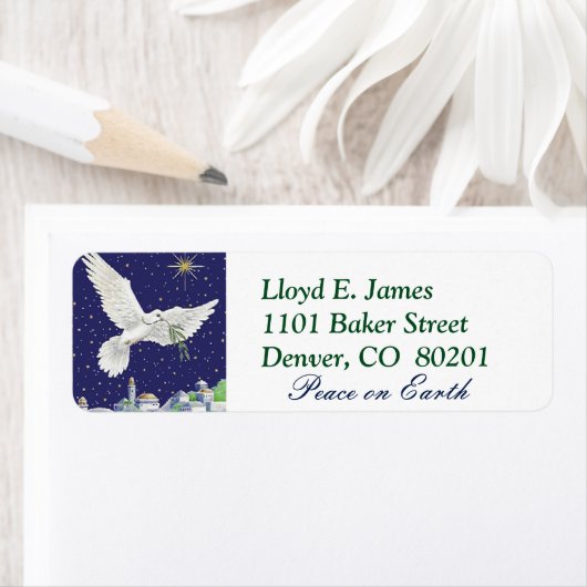 Vrede op Aarde Duif Kerstmis Etiket (Insitu)