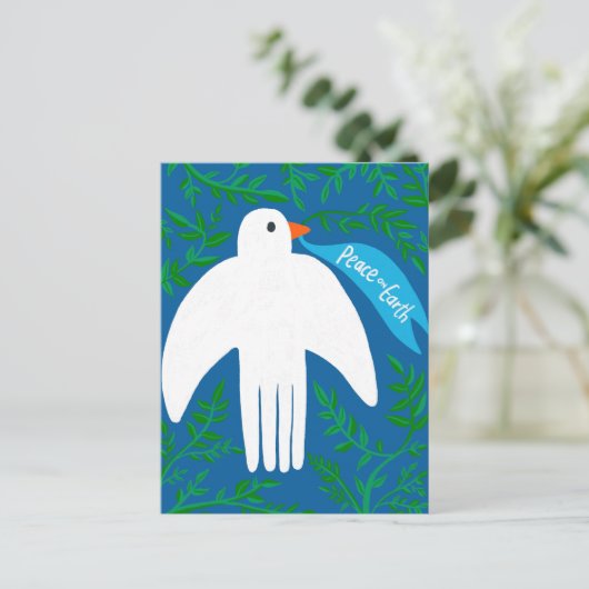 Vrede op Aarde Duif Kerstmis Vakantie Blauw Briefkaart (Staand voorkant)