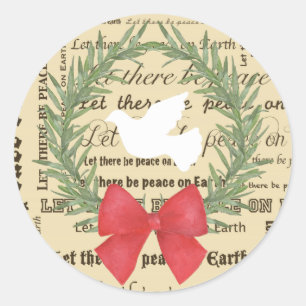 Vrede op Aarde Duif, Olijfbladeren, Typografie, Bo Ronde Sticker