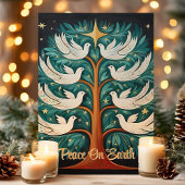 Vrede op aarde duikt in bomen feestdagen kaart
