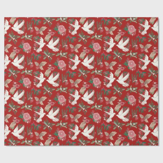 Vrede op Aarde Duiven Bloemen patroon Cadeaupapier (Vlak)