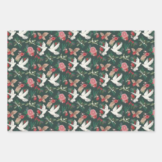 Vrede op Aarde Duiven Bloemen patroon Inpakpapier Vel (Voorkant 2)