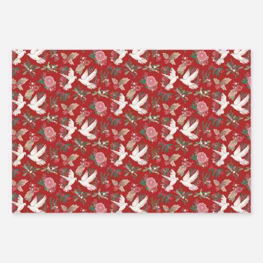 Vrede op Aarde Duiven Bloemen patroon Inpakpapier Vel (Voorkant)