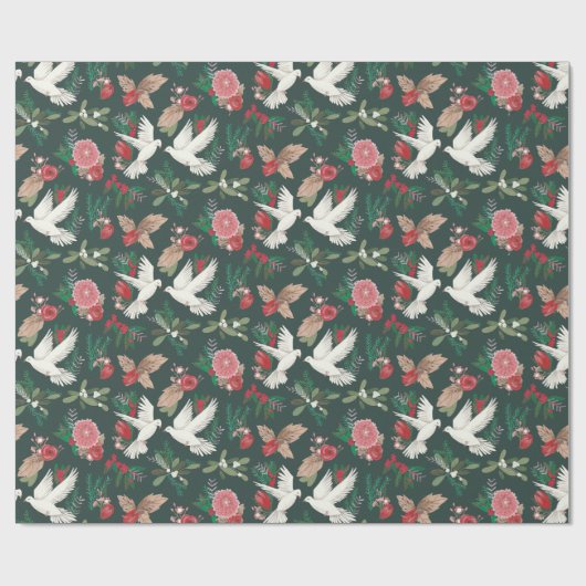 Vrede op Aarde Duiven groen Bloemen patroon Cadeaupapier (Vlak)