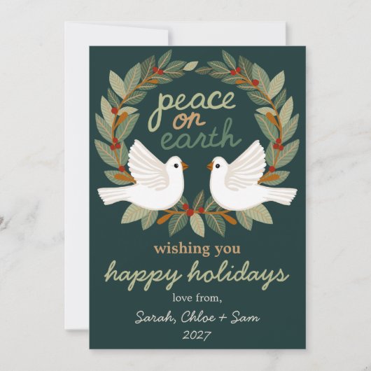 Vrede op Aarde Duiven Kerstmis CUSTOM 4 FOTO Feestdagenkaart (Voorkant)