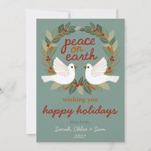 Vrede op Aarde Duiven Kerstmis CUSTOM 4 FOTO Feestdagenkaart (Voorkant)