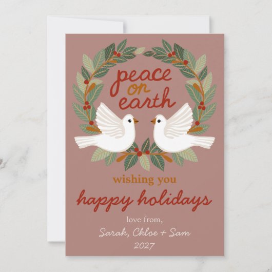 Vrede op Aarde Duiven Kerstmis CUSTOM 4 FOTO Feestdagenkaart (Voorkant)