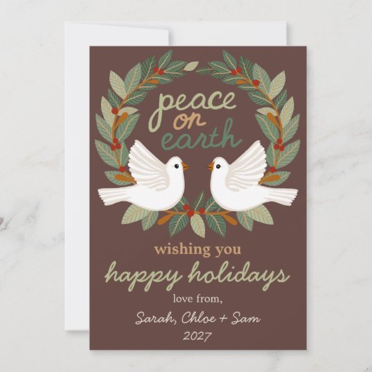 Vrede op Aarde Duiven Kerstmis CUSTOM 4 FOTO Feestdagenkaart (Voorkant)