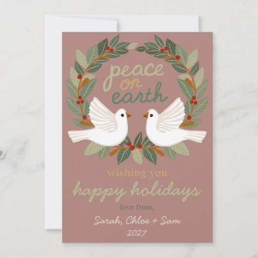 Vrede op Aarde Duiven Kerstmis CUSTOM 4 FOTO Feestdagenkaart (Voorkant)