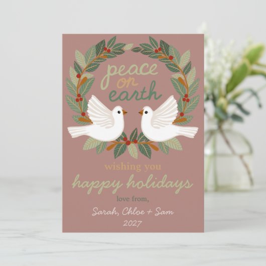 Vrede op Aarde Duiven Kerstmis CUSTOM 4 FOTO Feestdagenkaart (Staand voorkant)
