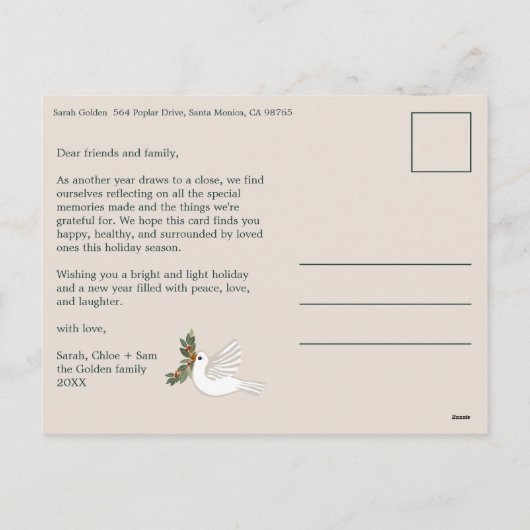 Vrede op Aarde Duiven Kerstmis CUSTOM FOTO Feestdagenkaart (Achterkant)