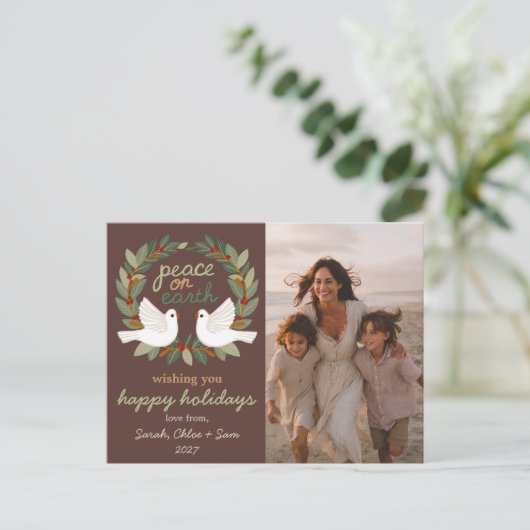 Vrede op Aarde Duiven Kerstmis CUSTOM FOTO Feestdagenkaart (Staand voorkant)