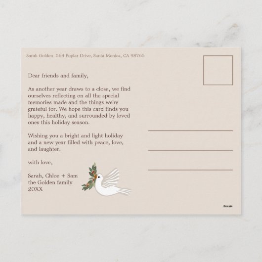 Vrede op Aarde Duiven Kerstmis CUSTOM FOTO Feestdagenkaart (Achterkant)