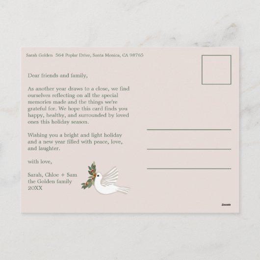 Vrede op Aarde Duiven Kerstmis CUSTOM FOTO Feestdagenkaart (Achterkant)