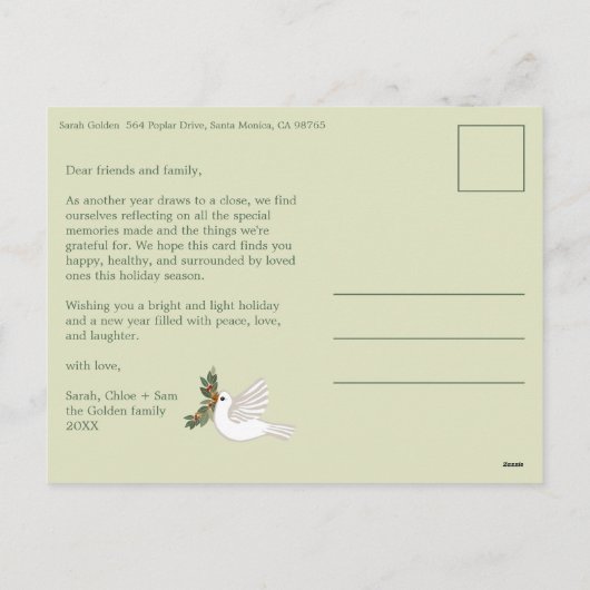 Vrede op Aarde Duiven Kerstmis CUSTOM FOTO Feestdagenkaart (Achterkant)