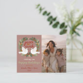 Vrede op Aarde Duiven Kerstmis CUSTOM FOTO Feestdagenkaart (Staand voorkant)
