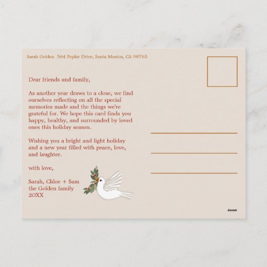 Vrede op Aarde Duiven Kerstmis CUSTOM FOTO Feestdagenkaart (Achterkant)