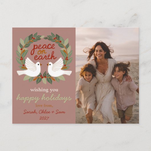 Vrede op Aarde Duiven Kerstmis CUSTOM FOTO Feestdagenkaart (Voorkant)