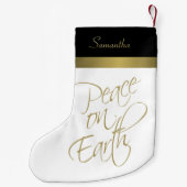 Vrede op aarde Eenvoudig elegant goud, zwart & wit Kleine Kerstsok (Achterkant)