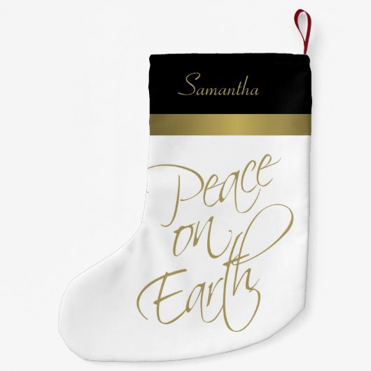 Vrede op aarde Eenvoudig elegant goud, zwart & wit Kleine Kerstsok (Achterkant)