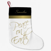 Vrede op aarde Eenvoudig elegant goud, zwart & wit Kleine Kerstsok (Voorkant)