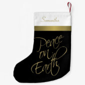 Vrede op aarde Elegant Black, Gold & White Kleine Kerstsok (Achterkant)