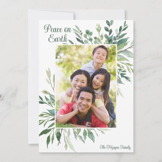 Vrede op Aarde Elegant botanische Greenerfoto Feestdagenkaart (Voorkant)
