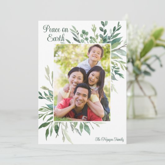 Vrede op Aarde Elegant botanische Greenerfoto Feestdagenkaart