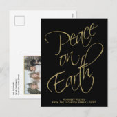 Vrede op aarde Elegant Goud & Zwart Minimale foto Feestdagenkaart (Voorkant / Achterkant)