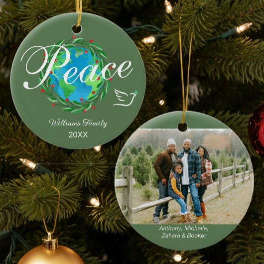 Vrede op aarde Elegant script Kerst foto Keramisch Ornament
