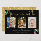 Vrede op aarde Elegante gouden script Kerstmis fot Feestdagenkaart (Voorkant / Achterkant)