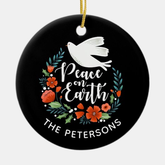 Vrede op Aarde Elegante Witte Duif Kerstfoto Keramisch Ornament (Voorkant)