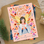 Vrede op Aarde Engel Floral Folk Art Blush Pink Feestdagenkaart<br><div class="desc">Onze Peace on Earth-kerstkaart is geïnspireerd door de schoonheid en stijl van de Scandinavische volkskunst, maar met een moderne en vlam. Ons ontwerp biedt een wereld van hoop, liefde en vrede, afgebeeld door kunst, beelden en kleur. Diepe contrasten worden gecombineerd met vrolijke heldere kleuren van rood, geel, roze, blauw, goud...</div>