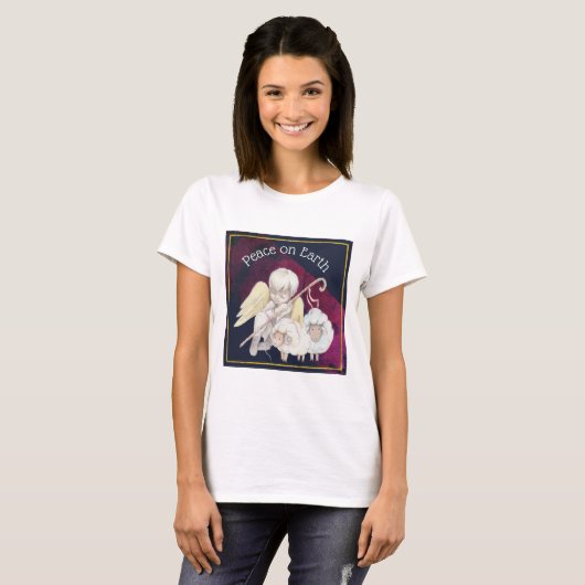 Vrede op Aarde engel Shepherd & Lambs T-shirt (Voorkant volledig)