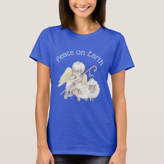 Vrede op Aarde engel Shepherd & Lambs T-shirt (Voorkant)