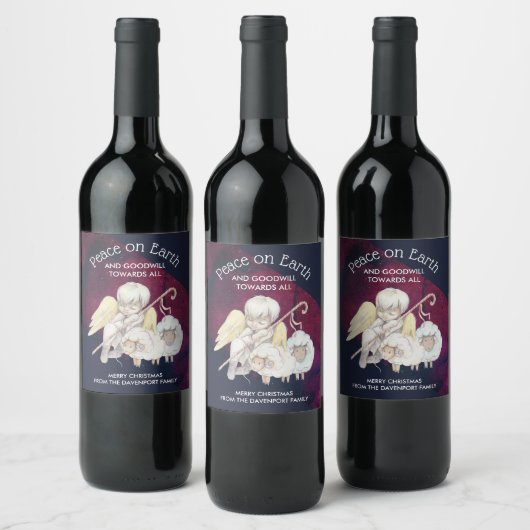 Vrede op Aarde engel Shepherd & Lambs Wijn Etiket (Flessen)