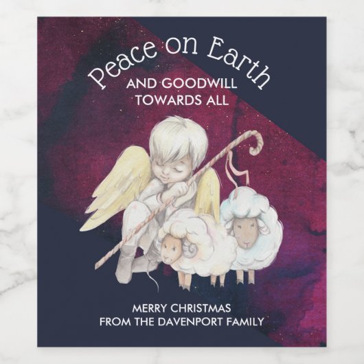 Vrede op Aarde engel Shepherd & Lambs Wijn Etiket (Enkel label)