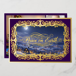 Vrede op aarde, Familieportret Filigre Paarse Folie Feestdagenkaart