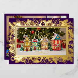 Vrede op Aarde, Familieportret Paarse Goud Folie Feestdagenkaart